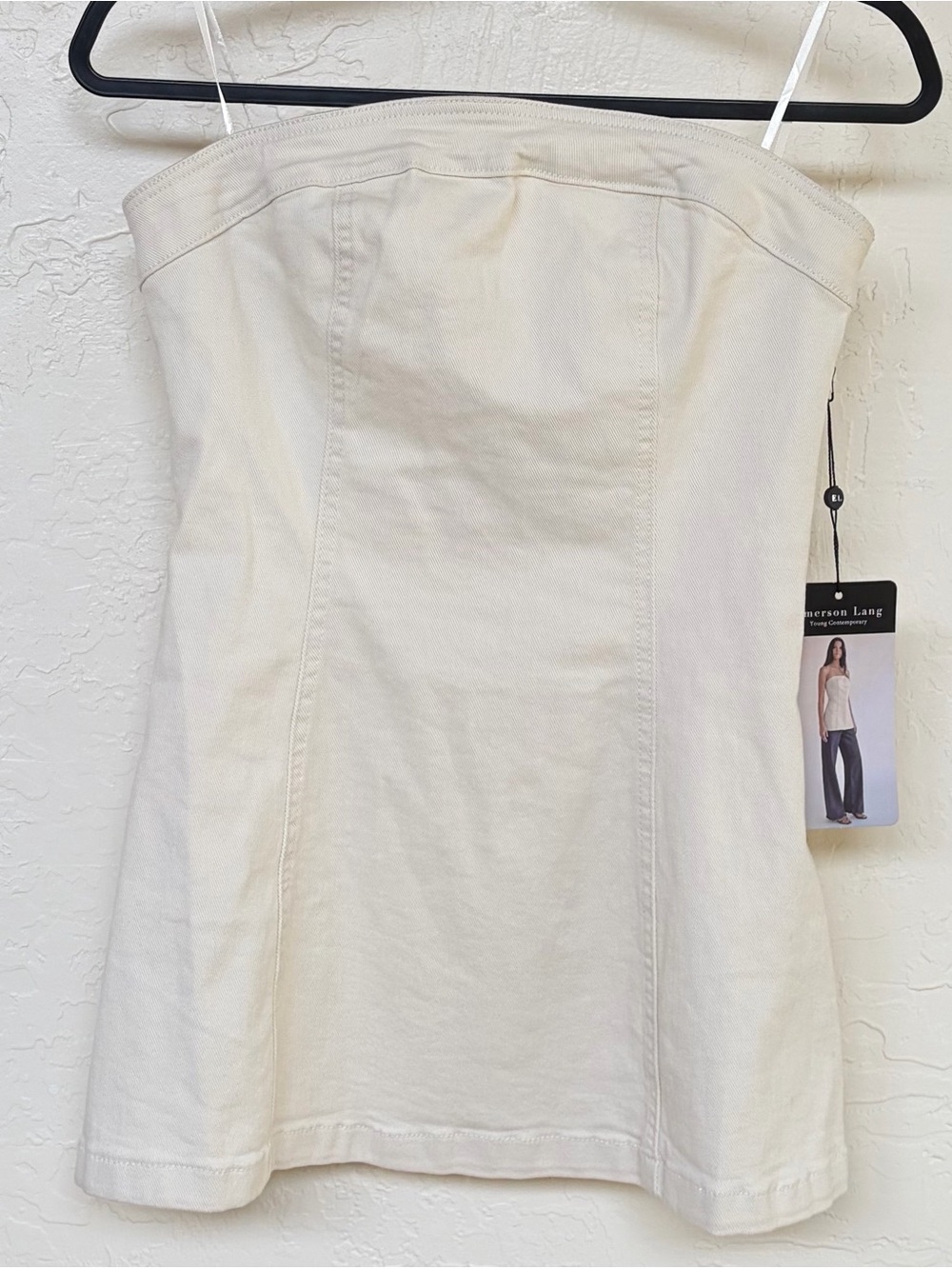 Emerson Lang Strapless Peplum Denim Top